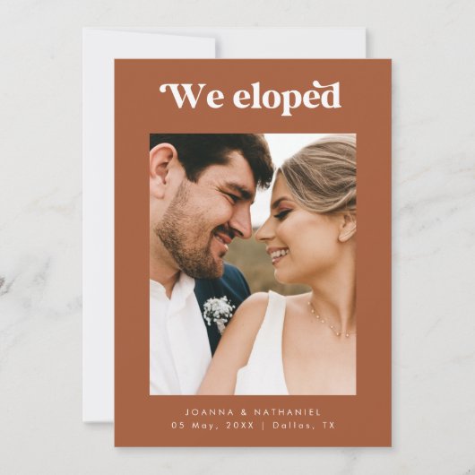 Faire-part Elopement en terre cuite rétro Script (Devant)
