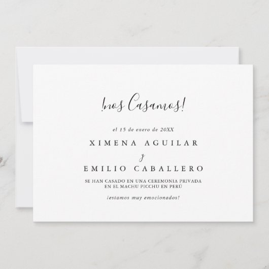 Faire-part Elopement espagnol minimaliste simple (Devant)