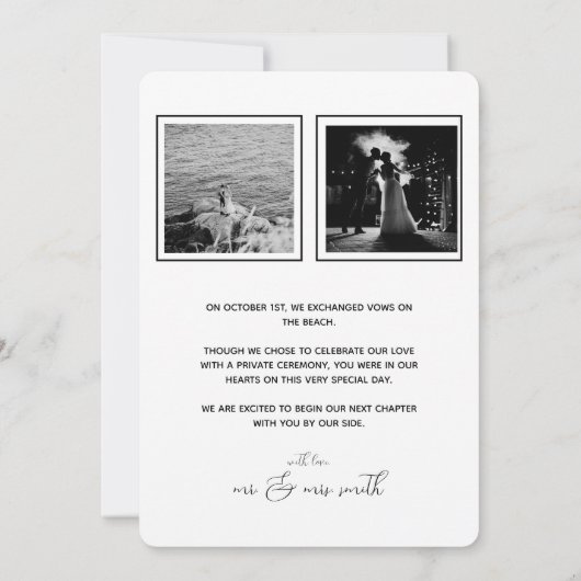Faire-part Elopement moderne | Mariage plage (Dos)