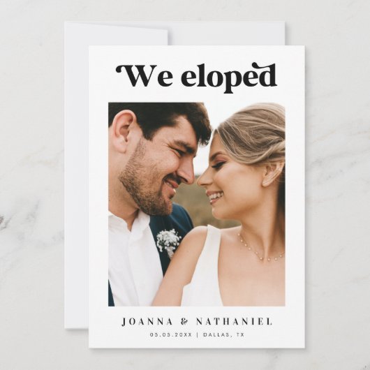 Faire-part Elopement noir et blanc rétro Script (Devant)