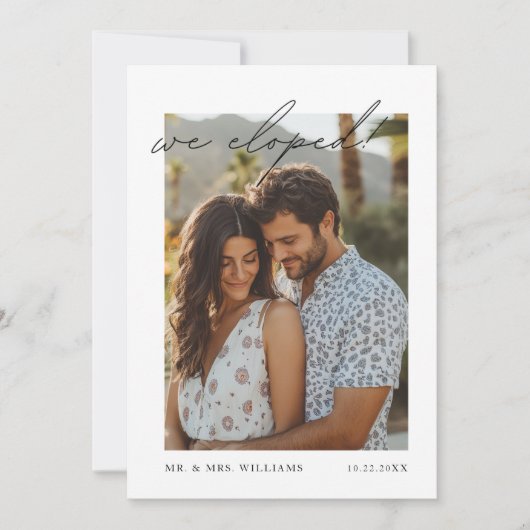 Faire-part Eloping moderne | "Nous Avons Échappé" (Devant)