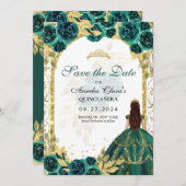 Faire-part Emerald Floral Princess Gold Arch Quinceanera (Devant / Derrière)