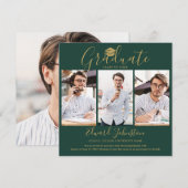 Faire-part Emerald Gold Script Graduate 4 Photo Graduation (Devant / Derrière)