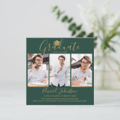 Faire-part Emerald Gold Script Graduate 4 Photo Graduation (Debout devant)