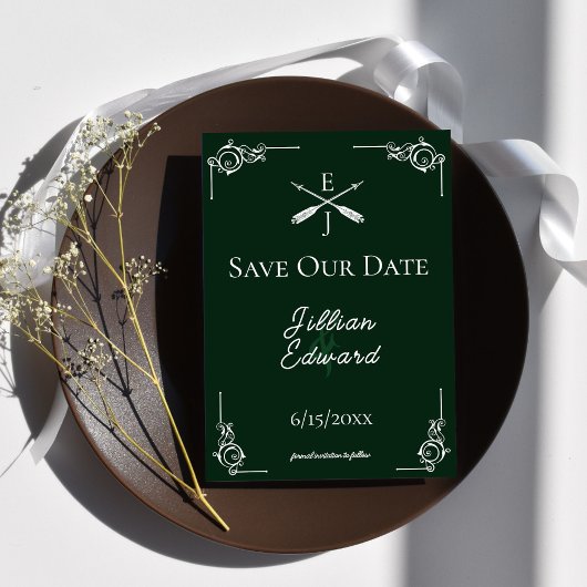 Faire-part Émeraude Vert Monogramme et Flèches Save The Date