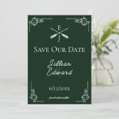Faire-part Émeraude Vert Monogramme et Flèches Save The Date (Debout devant)