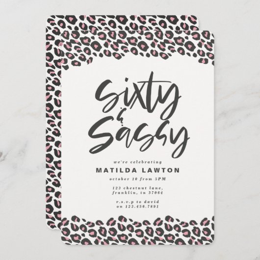 Faire-part Empreinte de léopard rose et noir soixante et sass (Devant / Derrière)