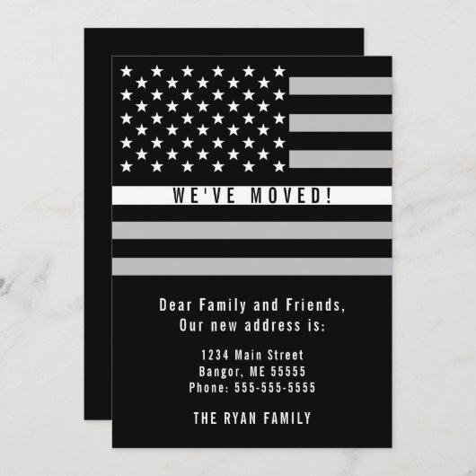 Faire-part EMS Mince ligne blanche Drapeau américain en mouve (Devant / Derrière)