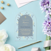 faire-part en acrylique bleu de baptême feuillage  (Insitu (Mariage))