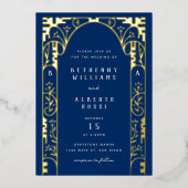 Faire-part en feuille d'aluminium bleue Art nouvea (Recto)