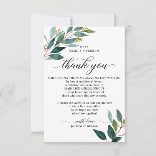 Faire-part En lieu et place des faveurs Merci Place Card Gree (Devant)