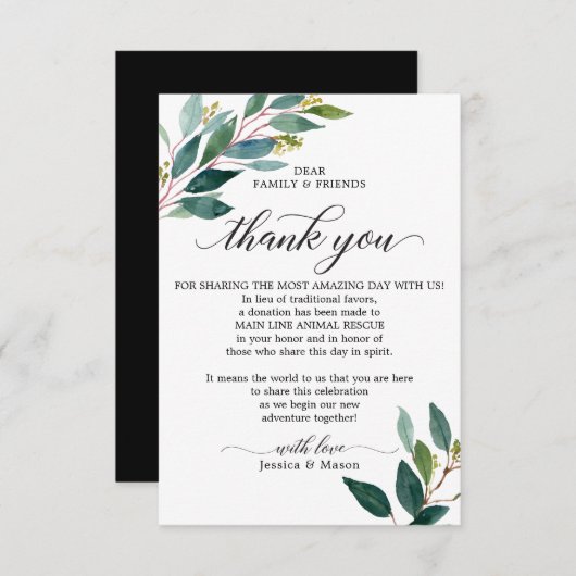 Faire-part En lieu et place des faveurs Merci Place Card Gree (Devant / Derrière)