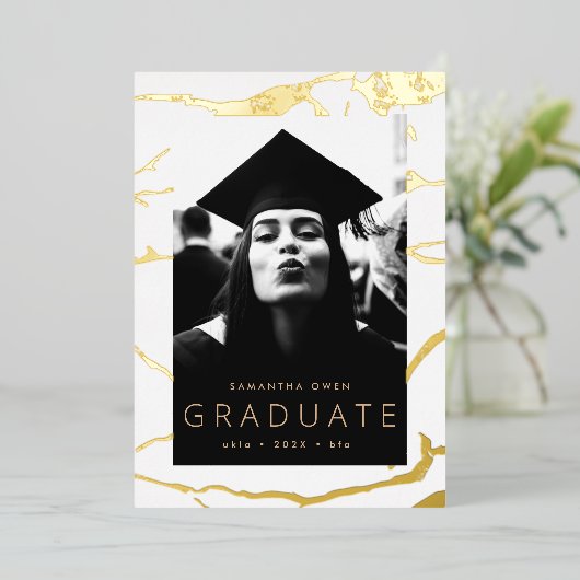 Faire-part en marbre blanc moderne doré (Debout devant)