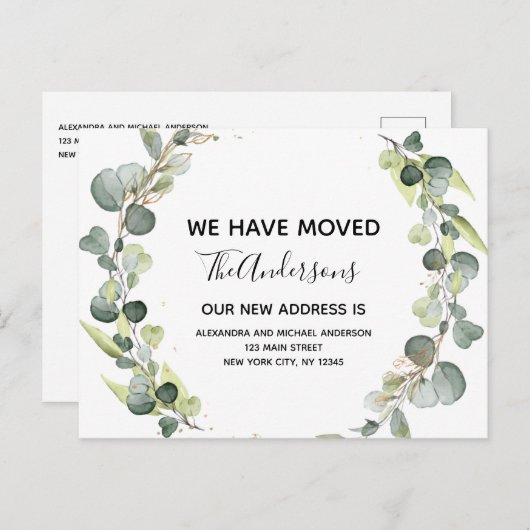 Faire-part en mouvement Eucalyptus Verdure Aquarel (Devant / Derrière)