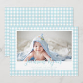 Faire-part En vichy bleu minimum vérifier photo Motif naissan (Devant / Derrière)