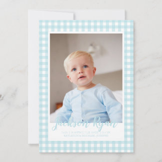 Faire-part En vichy bleu moderne Check Motif photo