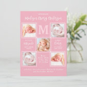 Faire-part Enfant moderne 5 Photo Collage Naissance rose nouv (Debout devant)