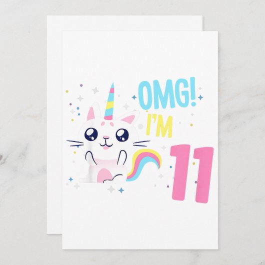 Faire-part Enfants 11 ans fille Anniversaire tenue cadeau Uni (Devant / Derrière)