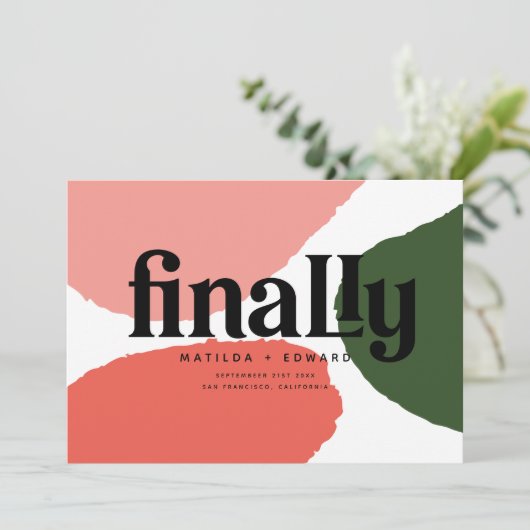 Faire-part Enfin moderne graphique abstrait rouge, rose + ver (Debout devant)