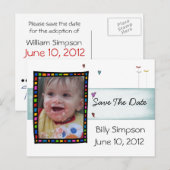 Faire-part Enregistrer la carte postale Date adoption (Devant / Derrière)