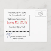 Faire-part Enregistrer la carte postale Date adoption (Dos)