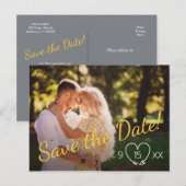 Faire-part Enregistrer la carte postale Date en jaune et gris (Devant / Derrière)