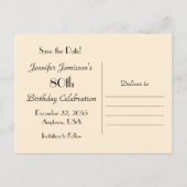Faire-part Enregistrer la date 80e anniversaire Carte postale (Dos)