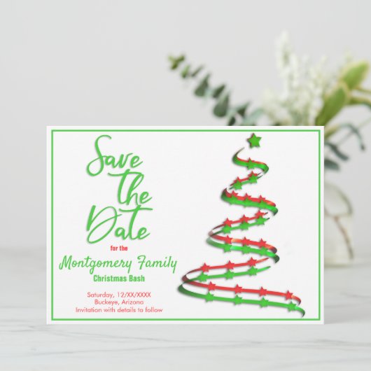 Faire-part Enregistrer La Date | Arbre de Noël moderne (Debout devant)