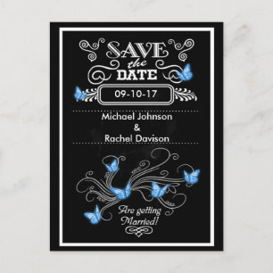 Faire-part Enregistrer la date Carte postale Bleu Papillons V