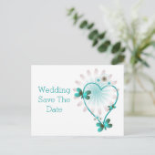 Faire-part Enregistrer La Date Carte Postale Mint Coeur Et Pa (Debout devant)