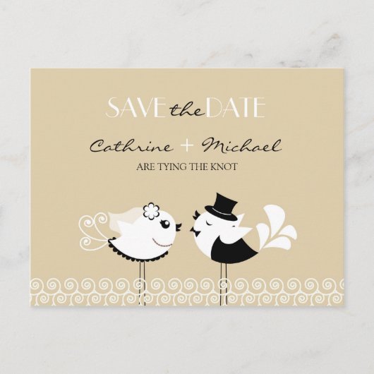 Faire-part Enregistrer La Date Carte Postale Oiseaux Mariages (Devant)