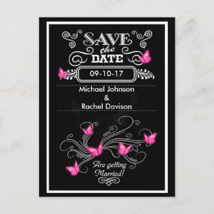 Faire-part Enregistrer la date Carte postale Papillons rose V