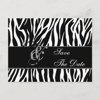 Faire-part Enregistrer la date carte postale Zebra Black Whit
