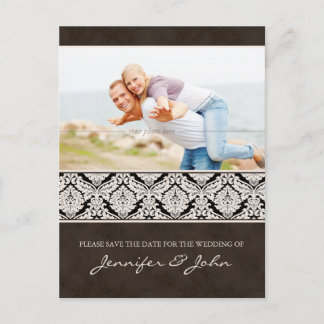Faire-part Enregistrer la date Damask carte postale Brown ban