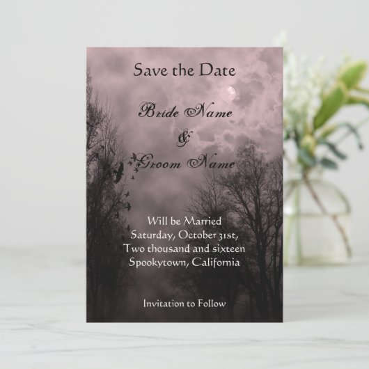 Faire-part Enregistrer la date Red Mist avec Ravens et Pleine (Debout devant)