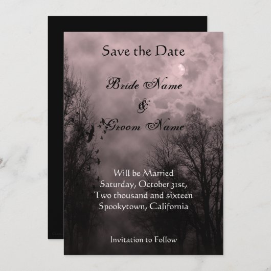 Faire-part Enregistrer la date Red Mist avec Ravens et Pleine (Devant / Derrière)