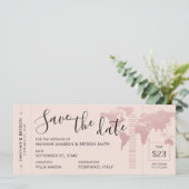 Faire-part Enregistrer la date Rose Gold World Map Pass d'emb (Debout devant)