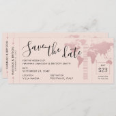 Faire-part Enregistrer la date Rose Gold World Map Pass d'emb (Devant / Derrière)