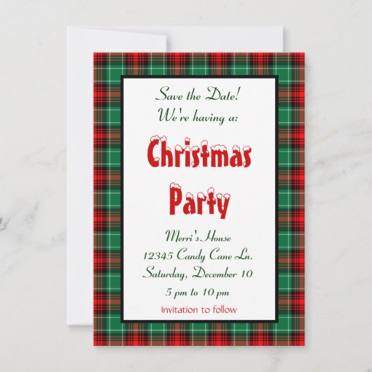 Faire-part Enregistrer la date Rouge Vert Plaid modifiable (Devant)