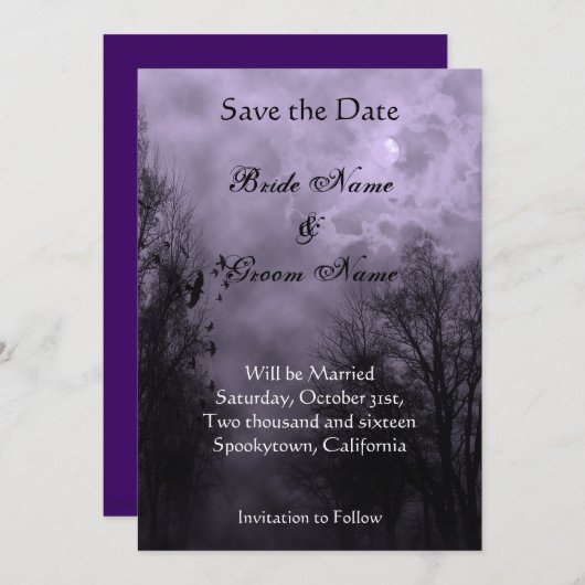 Faire-part Enregistrer la Pleine lune de date Purple Mist mod (Devant / Derrière)