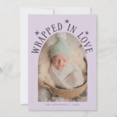 Faire-part Enveloppé Dans L'Amour Violet Photo Naissance (Devant)
