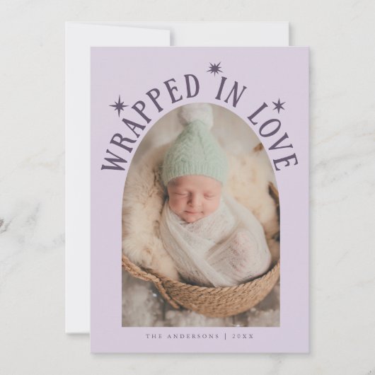 Faire-part Enveloppé Dans L'Amour Violet Photo Naissance (Devant)
