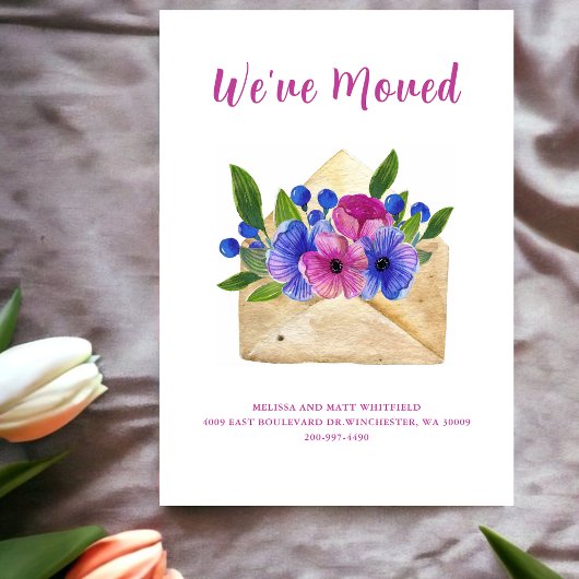 Faire-part Enveloppe florale à l'aquarelle l Nous avons démén