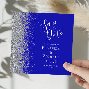 Faire-part Épargne Royale Bleue Argent Paillettes Date de Mar