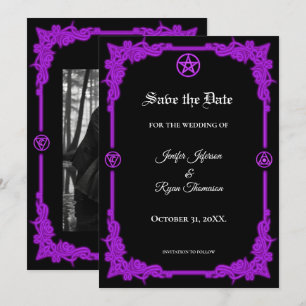 Faire-part Épousailles de mariage gothique lueur violette sor
