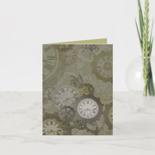 Faire-part Estampunk vert olive (Devant)