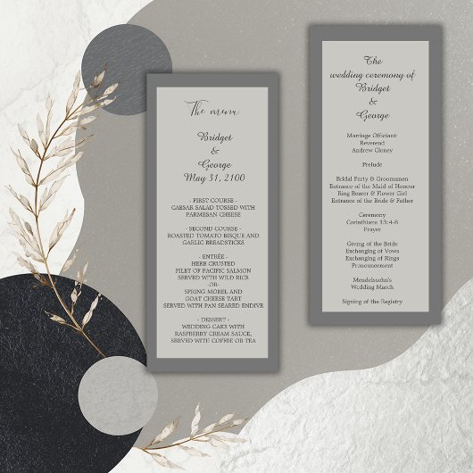 faire-part et menu de mariage gris minimal élégant