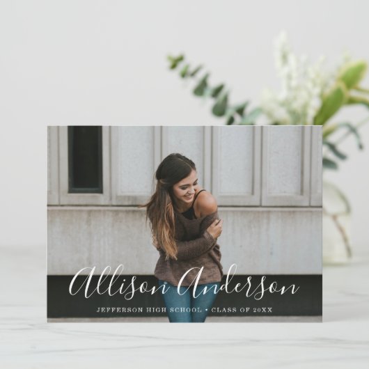 Faire-part Éternel Script Mint Green Photo Graduation (Debout devant)