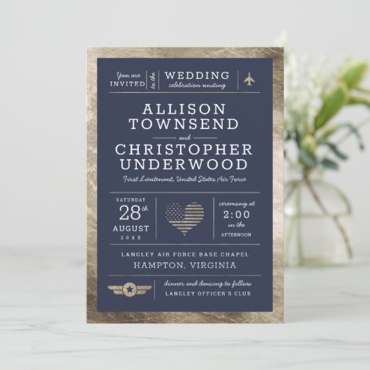 Faire-part Étoiles et bandes de mariage patriotique en feuill (Debout devant)