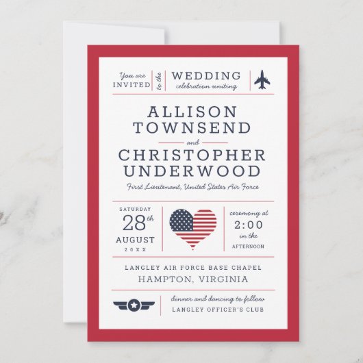 Faire-part Étoiles et rayures Force aérienne militaire patrio (Devant)